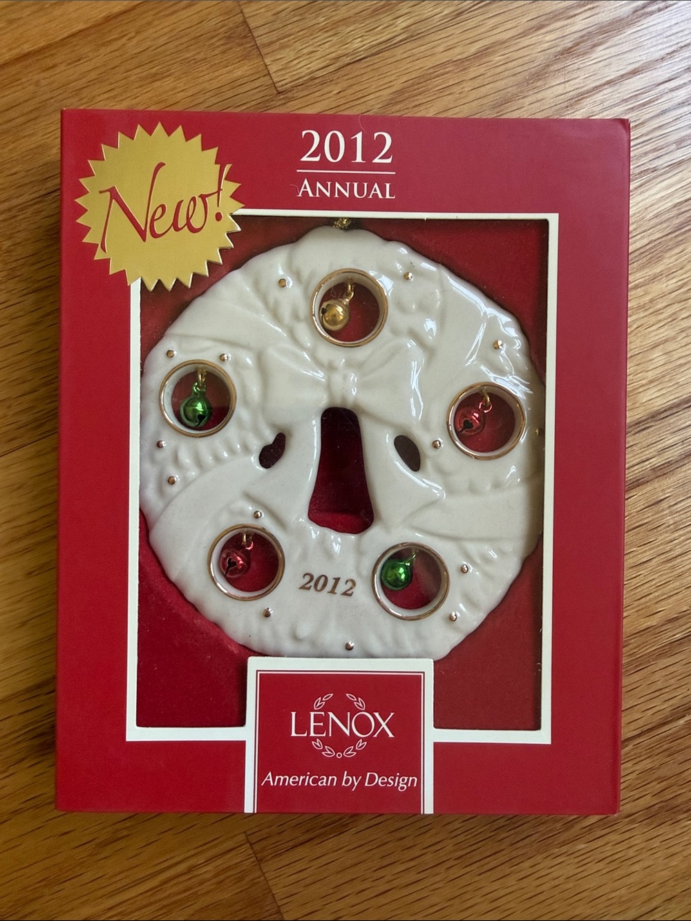 Lenox 2012 Jolly Jingle Bell Wreath porcelain Christmas ornament new in box